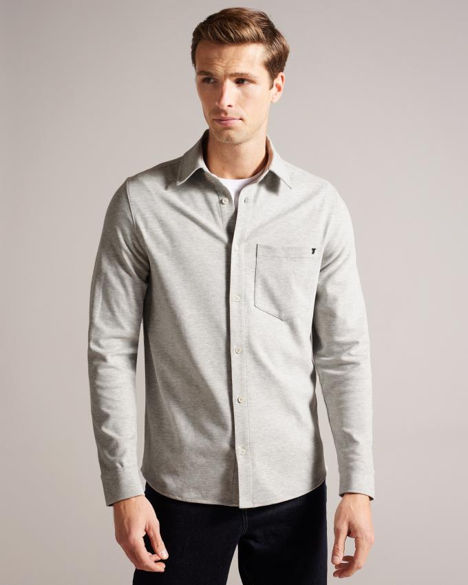 Chemises Ted Baker Long Sleeve Cotton Blend Grise Clair Homme | HAC-98640891